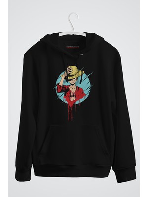 Karikatür Store One Piece Luffy Anime Baskılı Kapşonlu Sweat