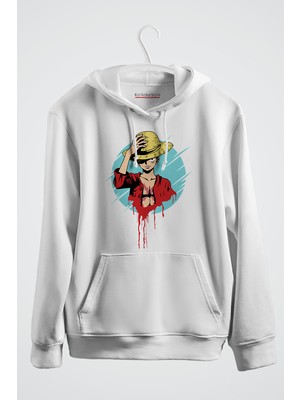 Karikatür Store One Piece Luffy Anime Baskılı Kapşonlu Sweat