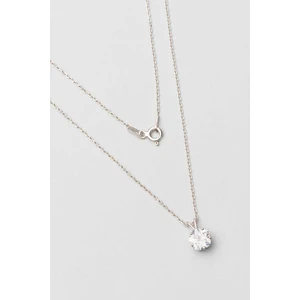 So CHIC Çiçek Figürlü 18 Ayar Beyaz Altın Kaplama 42 cm Tektaş Gümüş Kolye