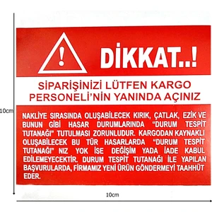 YCB Tasarım Dikkat Kırılır Hasar Tutanağı Bilgilendirmeli Etiket 100 Adet