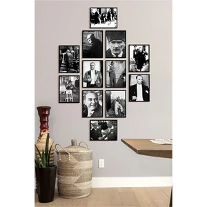 Çerçevesiz Çerçeve Görünümlü Atatürk Fotoğrafları 12 Parça Mdf Tablo Seti Çoklu Baskı Seti Mdf Baskı ÖZC-MDF12H