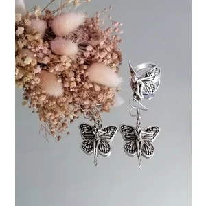 Pirinç Kelebek Perisi Küpe Yüzük Kombin
