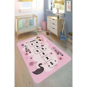 Decomia Home Dijital Baskılı Kaymaz Taban Yıkanabilir Eğlenceli Seksek Oyunlu Pembe Çocuk Odası HALISI-D9038