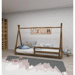 Panda Doğal Ahşap Bebek ve Çocuk Montessori Karyola Ceviz Renk