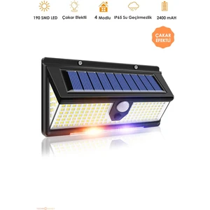 190 Ledli Çakarlı Hareket Sensörlü Solar Güneş Enerjili LED Bahçe Lambası Şarj Olabilen