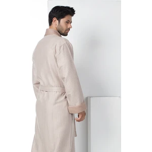 Bej Kısa Şalyaka Kareli Pike Bambo Cotton Erkek Sabahlık