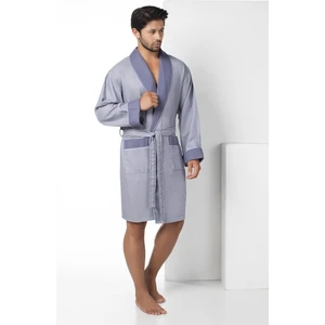 Bej Kısa Şalyaka Kareli Pike Bambo Cotton Erkek Sabahlık