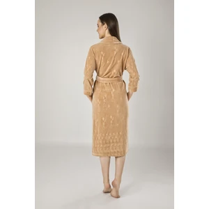 Bej Jakarlı Pamuklu Bayan Sabahlık