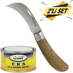 Aşı Bıçağı Eğri Uçlu Bağ Bıçağı Ara Çakı + Aşı Macunu (2'li Set)