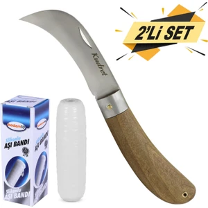 Aşı Bıçağı Eğri Uçlu Bağ Bıçağı Ara Çakı + Aşı Bandı (2'li Set)