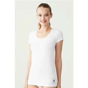U.S. Polo Assn.  66003 Kadın Derin Yuvarlak Yaka T-Shırt-Beyaz