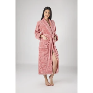 Krem Eteği Kolu Jakarlı Bambo Cotton Bayan Bornozu