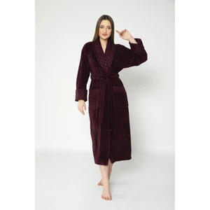 Bordo Yaka Kapitone Triga Bambu Cotton Bayan Bornozu