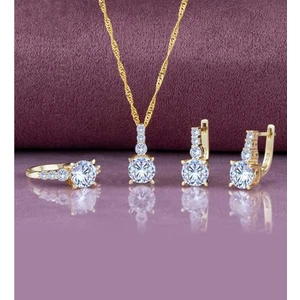 Else Silver Singapur Zincirli 925 Ayar Gümüş Süzme Taşlı Takı Seti - Else Silver - Altın Kaplama - 18 - ADS2522-ALTIN Kaplama-18
