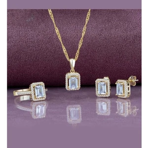 Else Silver Singapur Zincirli Baget Taşlı Gümüş Takı Seti - Altın Kaplama - 19 - ADS2534-8019