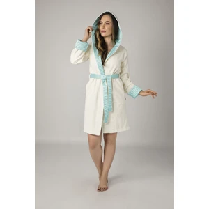 Turkuaz Yaka Poplin Bambo Bayan Bornozu