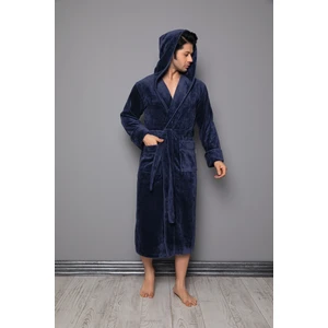 Taş Biyeli Uzun Kapüşonlu Bambu Pamuklu Erkek Bornozu