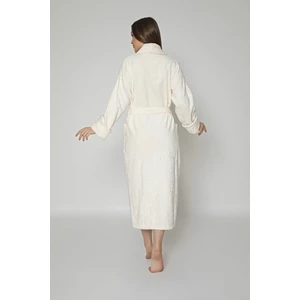 Krem Eteği Kolu Jakarlı Bambo Cotton Bayan Bornozu