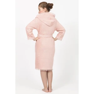 Pudra Brodeli Bukle Pamuklu Genç Bornozu