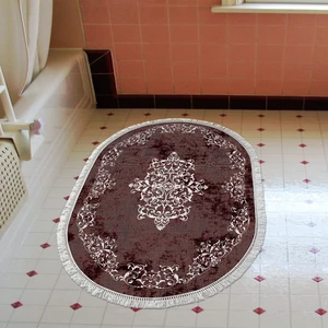 Alanur Home Eko Trend Djt Banyo Paspası Yıkanabilir Kaymaz Taban 616 Oval Klasik Bordo