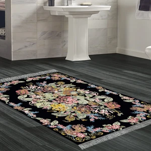 Alanur Home Eko Trend Djt Banyo Paspası Yıkanabilir Kaymaz Taban F5022 Etnik Siyah
