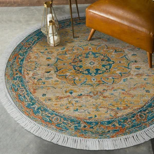 Alanur Home Eko Trend Djt Haı Yıkanabilir Kaymaz Taban P1356 Yuvarlak Vintage Turkuaz