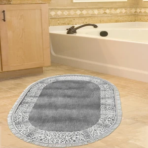 Alanur Home Eko Trend Djt Banyo Paspası Yıkanabilir Kaymaz Taban 1460 Oval Modern Gri