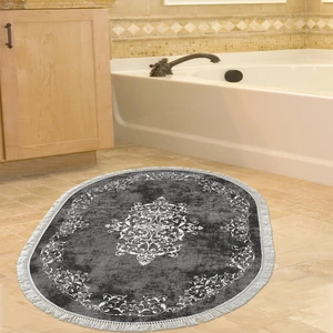 Alanur Home Eko Trend Djt Banyo Paspası Yıkanabilir Kaymaz Taban 616 Oval Klasik Gri
