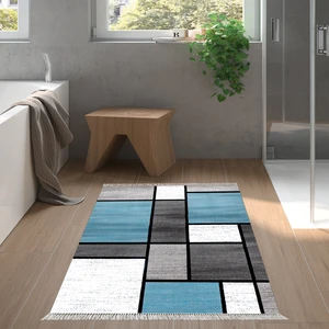 Alanur Home Eko Trend Djt Banyo Paspası Yıkanabilir Kaymaz Taban S5044 Geometrik Mavi