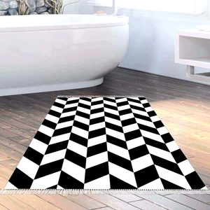 Alanur Home Eko Trend Djt Banyo Paspası Yıkanabilir Kaymaz Taban S5057 Geometrik Siyah