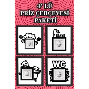4'lü Priz Çerçevesi Tüm Ev Paketi Siyah Lazer Kesim Dekorasyon Ürünü