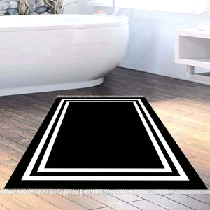 Alanur Home Eko Trend Djt Banyo Paspası Yıkanabilir Kaymaz Taban 1696 Bordürlü Siyah Beyaz