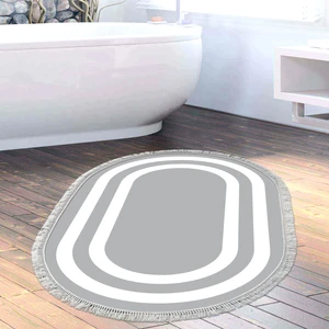 Alanur Home Eko Trend Djt Banyo Paspası Yıkanabilir Kaymaz Taban 2229m Oval Bordürlü Gri Beyaz