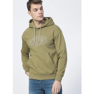Jack & Jones 12194082_JORWORLD Sweat Hood Sn Kapüşonlu Uzun Kollu Relaxed Baskılı Haki Erkek Sweatshirt