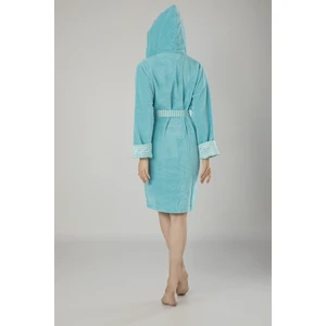 Turkuaz Yaka Poplin Bambo Bayan Bornozu