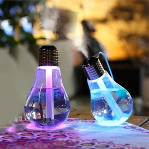 Alya Hediyelik Ampul Şekilli Oda/hava Nemlendirici USB Su Hazneli Sıcak Soğuk Buharlı 7 LED Işıklı