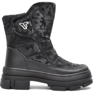 820 Siyah Fermuarlı Kürklü Kız Çocuk Kar Botu