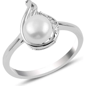 Söğütlü Silver Gümüş Damla Modeli Incili Yüzük SGTL10104