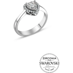 Söğütlü Silver Gümüş Swarovski Taşlı Pırlanta Modeli Kalp Yüzük