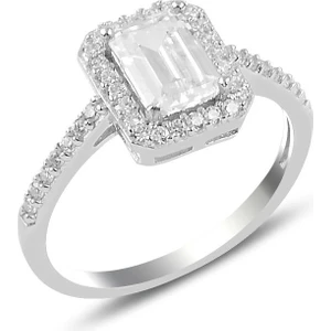 Söğütlü Silver Gümüş Rodyumlu Pırlanta Montürlü Baget Taşlı Yüzük