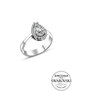 Söğütlü Silver Gümüş Swarovski Taşlı Pırlanta Modeli Damla Yüzük