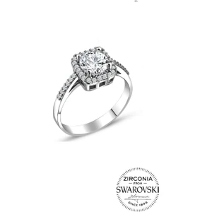 Söğütlü Silver Gümüş Swarovski Taşlı Pırlanta Modeli Kare Yüzük