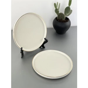 Krem Altın Yaldızlı Seramik Pasta Tabağı Takımı