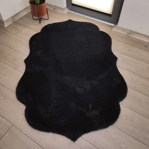 Lagom Life Siyah Marjinal Peluş Halı Dekoratif Oda Halısı Kaymaz Taban Pofuduk
