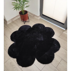 Lagom Life Siyah Yonca Peluş Halı Dekoratif Oda Halısı Kaymaz Taban Pofuduk