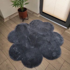 Lagom Life Antrasit Yonca Peluş Halı Dekoratif Oda Halısı Kaymaz Taban Pofuduk