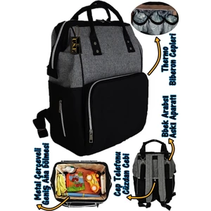 Anne Bebek Bakım Sırt Çantası Gri Siyah