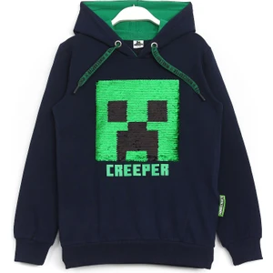 Creeper Baskılı Renk Değiştiren Pul Payetli Çocuk Kapşonlu Sweatshirt