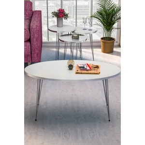 Gold Falez Zigon Sehpa ve Orta Sehpa Eli̇ps Set Gümüş Beyaz Tel