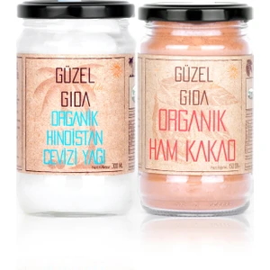 Güzel Ada Gıda  Glutensiz Hindistan Cevizi Yağı Soğuk Sıkım 300  ml +  Glutensiz Ham Kakao Tozu 150  gr